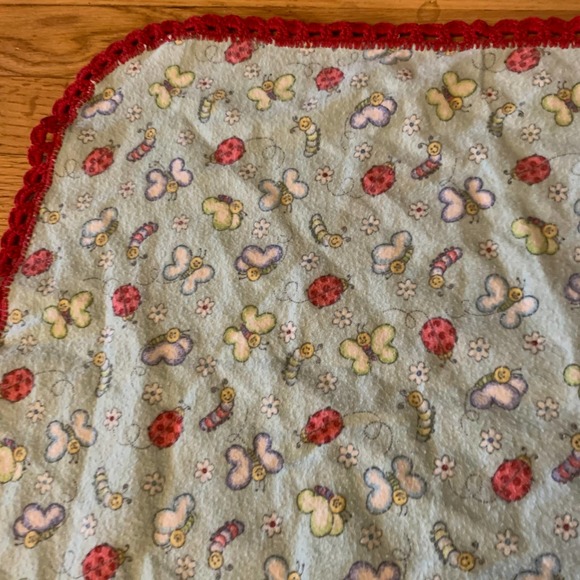 Bugs Butterfly Caterpillar Flowers Crochet Baby Security Blanket Lovey Red Blue - Picture 7 of 13